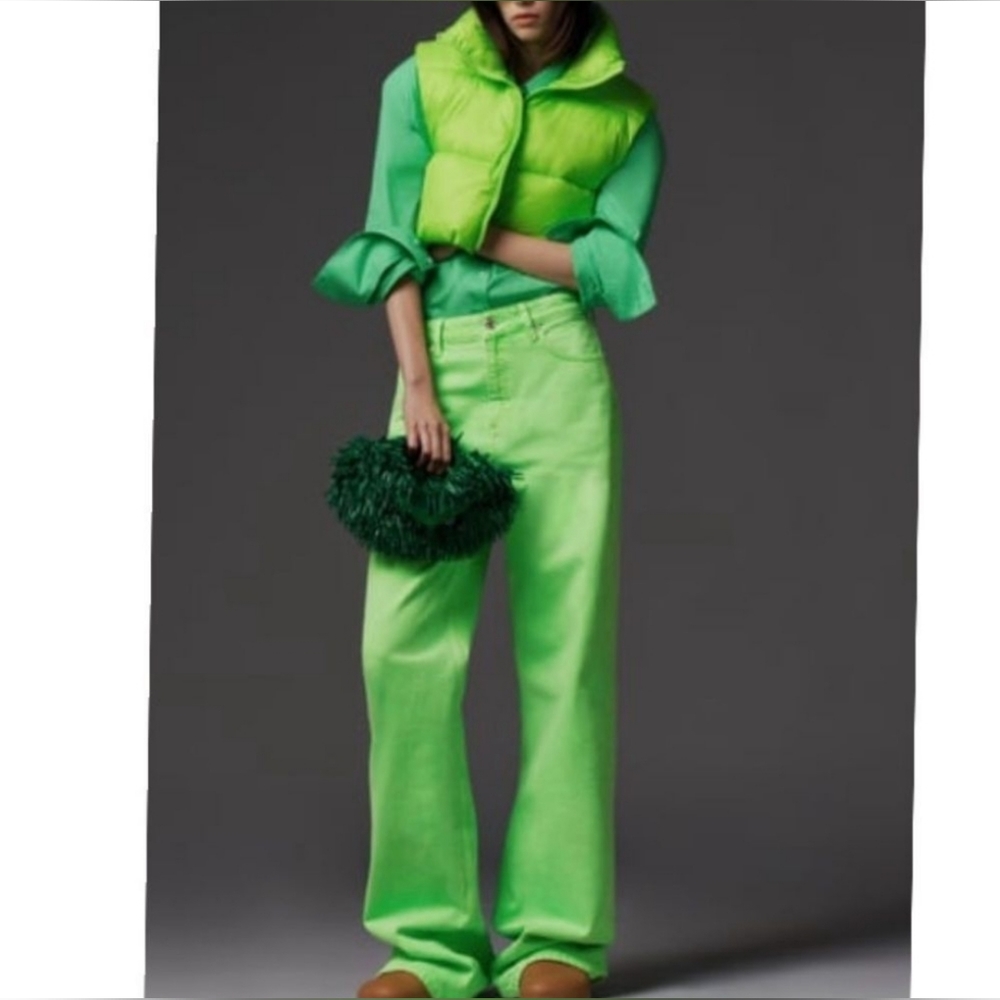 Zara Wide Leg Neon Green Jeans Pants